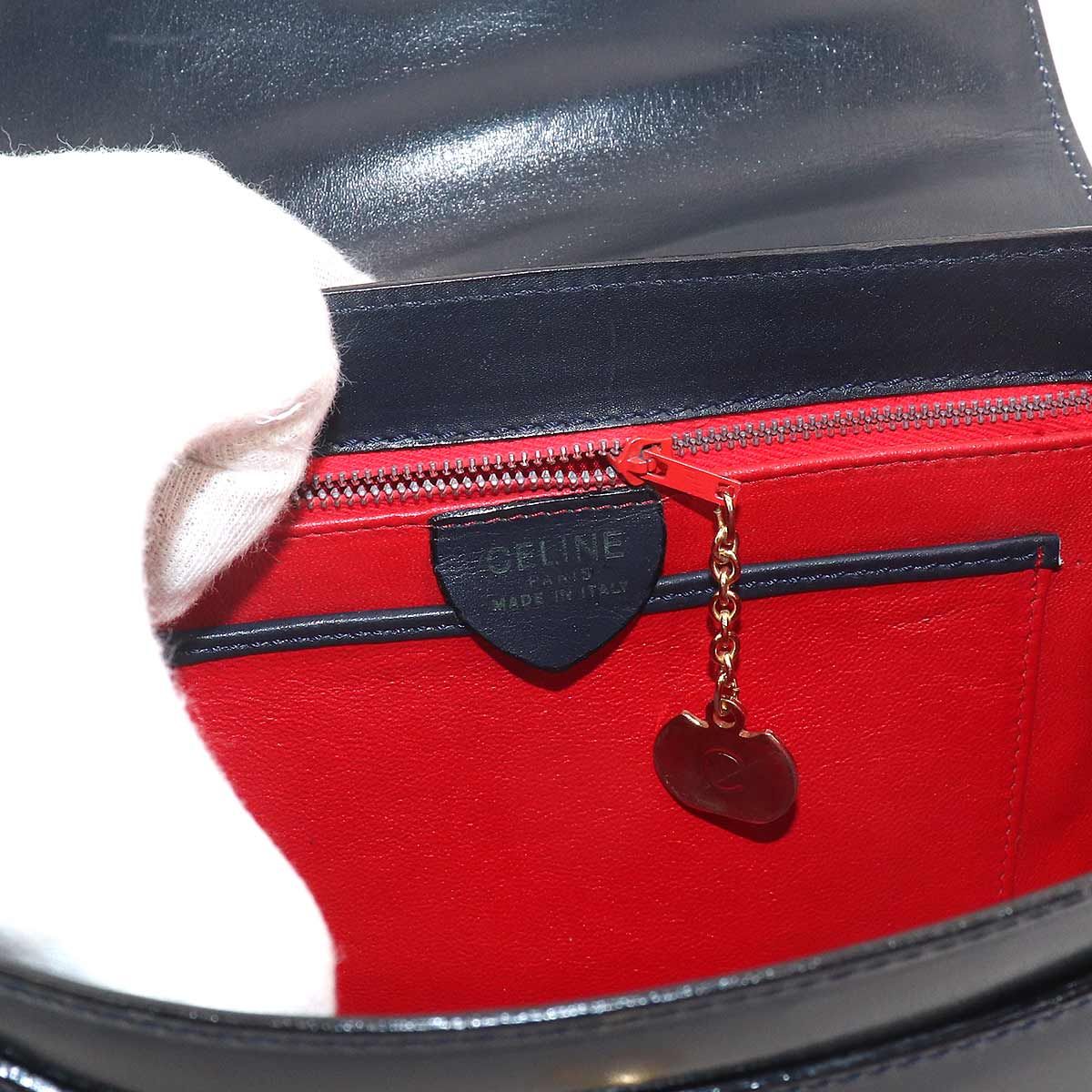 Celine Hand Bag Leather Navy Gold Vintage — view 7