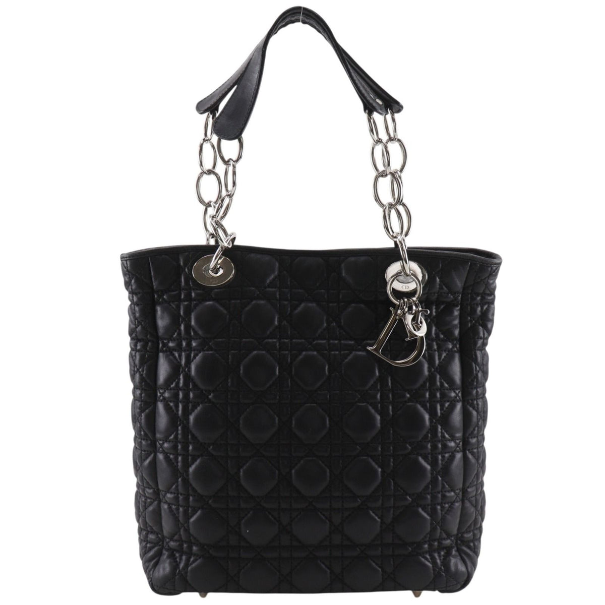 Dior Lady Dior Cannage Chain Tote Bag Lambskin Black