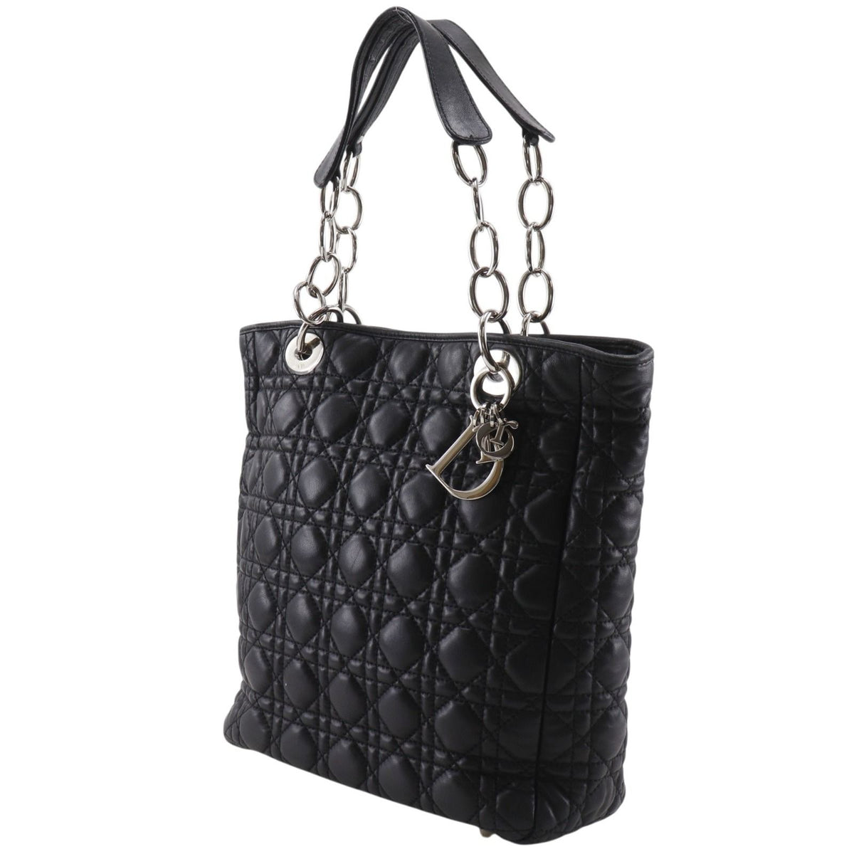 Dior Lady Dior Cannage Chain Tote Bag Lambskin Black — view 2