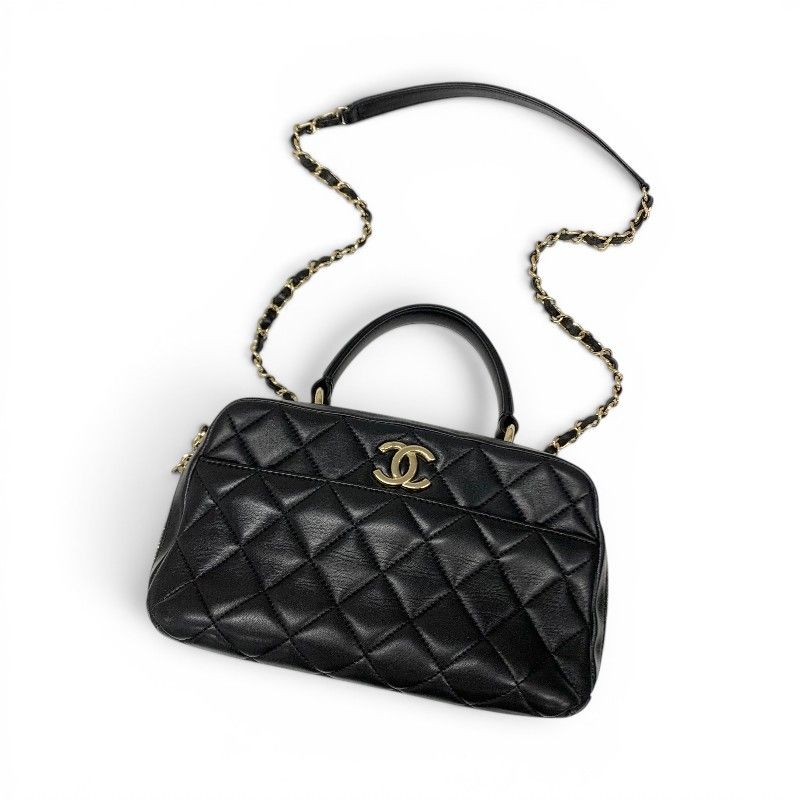 Chanel Trendy CC Bowling Bag Lambskin Black Gold Quilted Goro CC Logo Chain — view 5