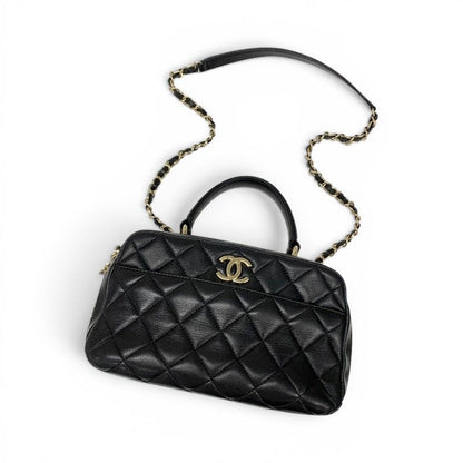 Chanel Trendy CC Bowling Bag Lambskin Black Gold Quilted Goro CC Logo Chain — view 5