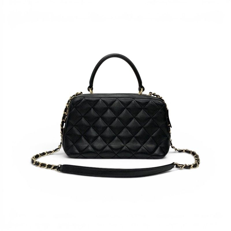 Chanel Trendy CC Bowling Bag Lambskin Black Gold Quilted Goro CC Logo Chain — view 3