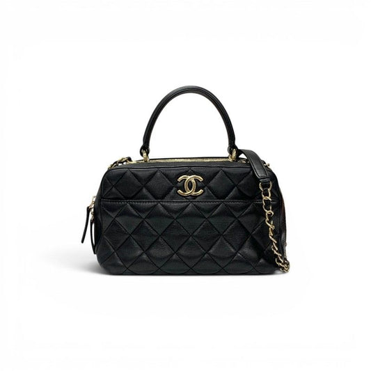 Chanel Trendy CC Bowling Bag Lambskin Black Gold Quilted Goro CC Logo Chain
