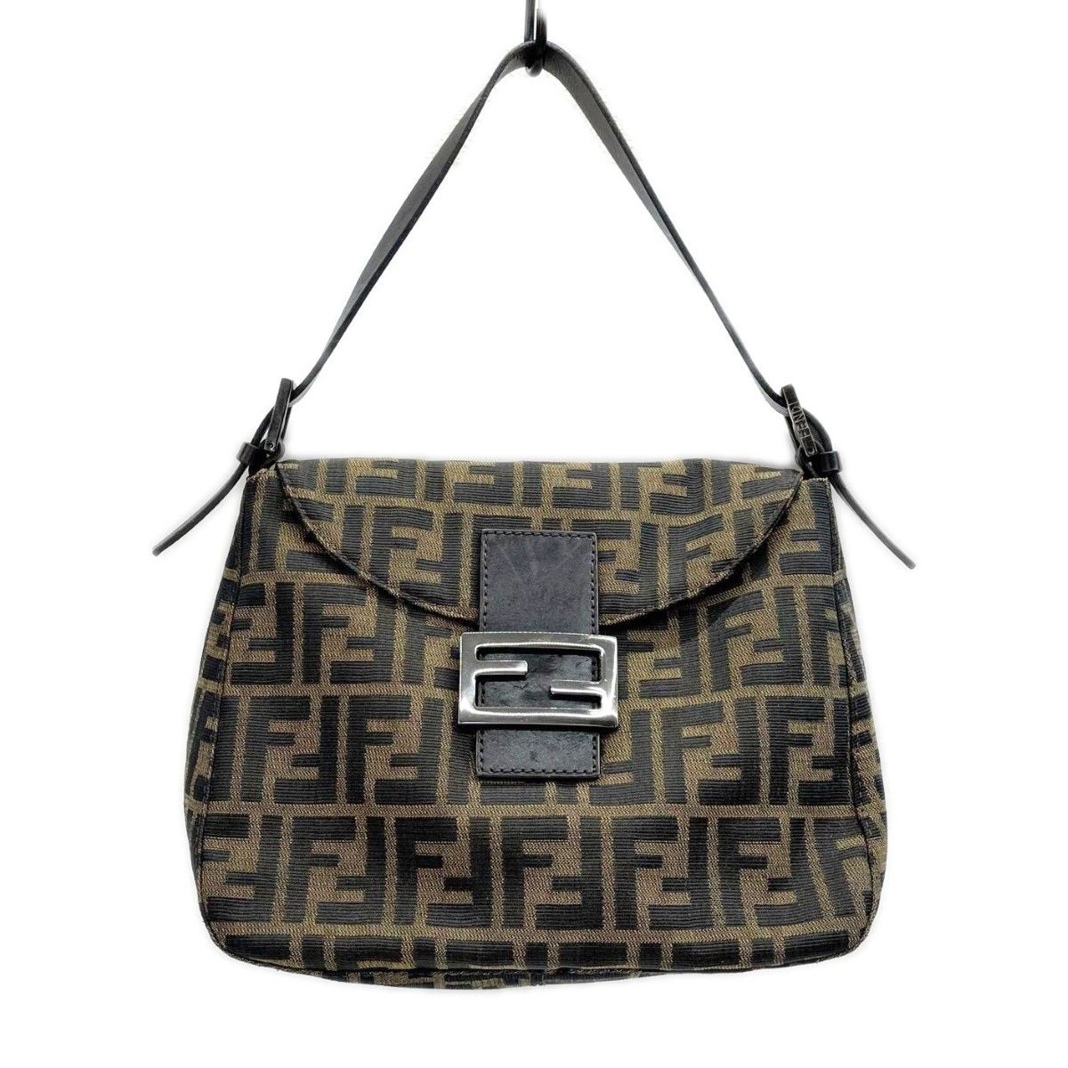 Fendi Shoulder Bag Zucca Pattern Canvas Leather Brown