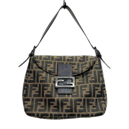 Fendi Shoulder Bag Zucca Pattern Canvas Leather Brown