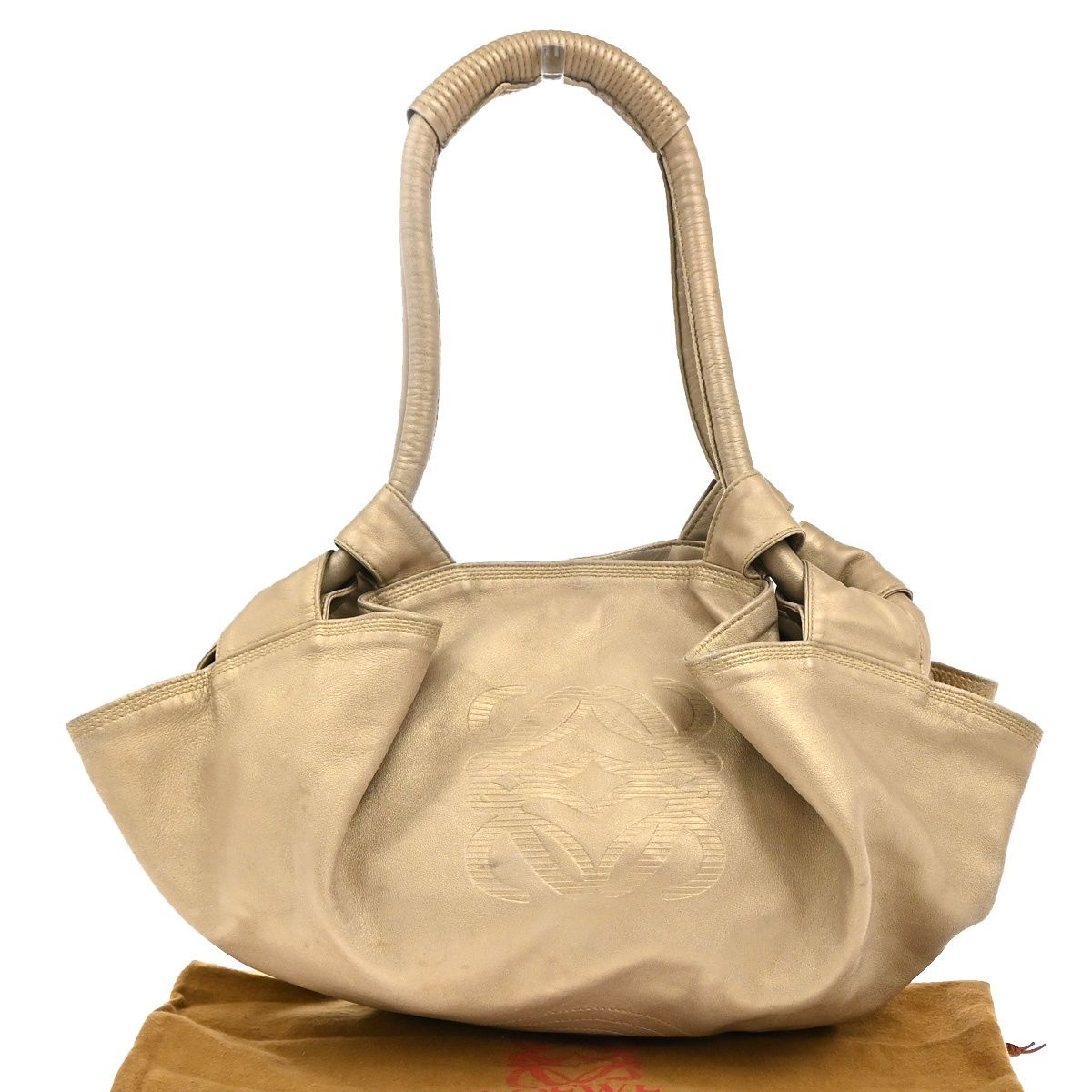 Loewe Nappa Aire Anagram Handbag Gold Leather