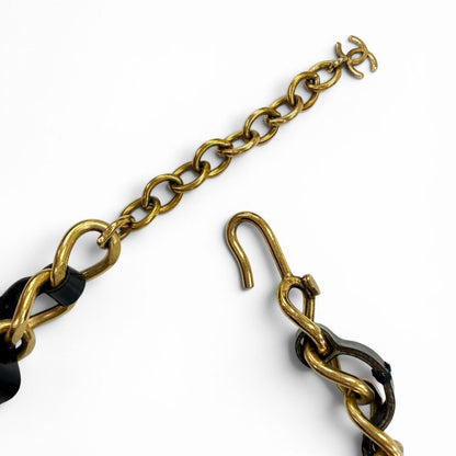 Chanel 96P Vintage Leather CC Logo Rhinestone Chain Belt Choker Necklace Gold — view 6