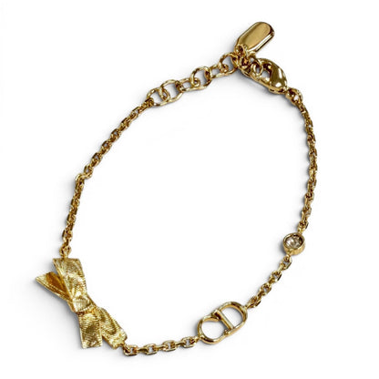 Dior CD Bow 17 CD Ribbon Rhinestone Bracelet Gold
