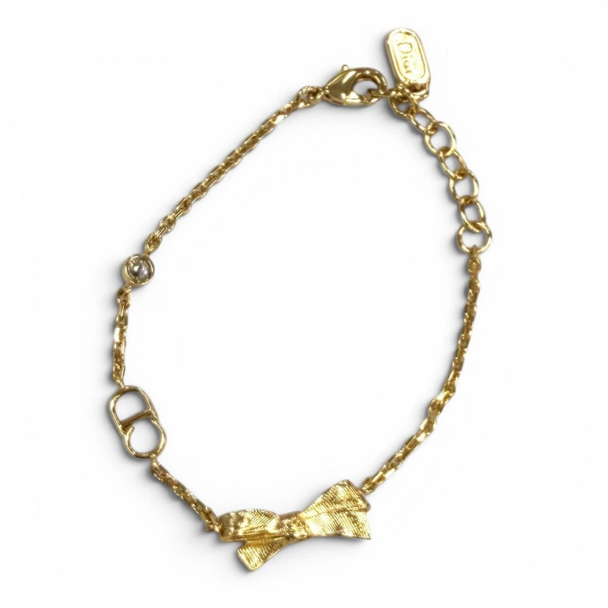 Dior CD Bow 17 CD Ribbon Rhinestone Bracelet Gold — view 3