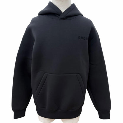 Gucci Logo Embroidery Jersey Pullover Hoodie Black XS