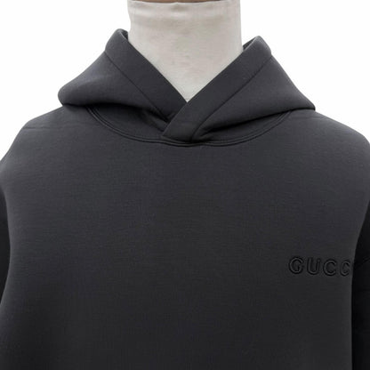 Gucci Logo Embroidery Jersey Pullover Hoodie Black XS — view 2