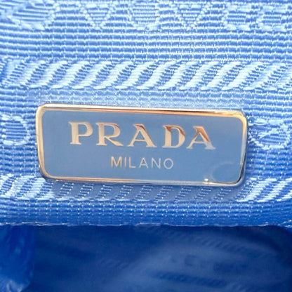 Prada Triangle Logo Re-Nylon Partial Leather Drawstring Bag Handbag Light Blue — view 8