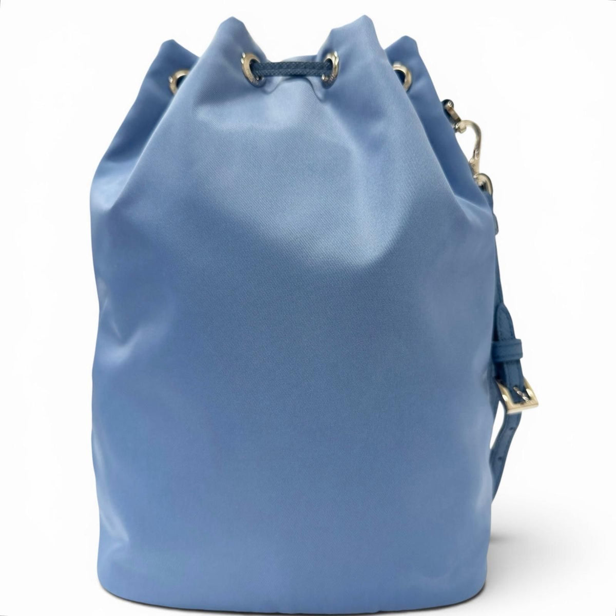 Prada Triangle Logo Re-Nylon Partial Leather Drawstring Bag Handbag Light Blue — view 2