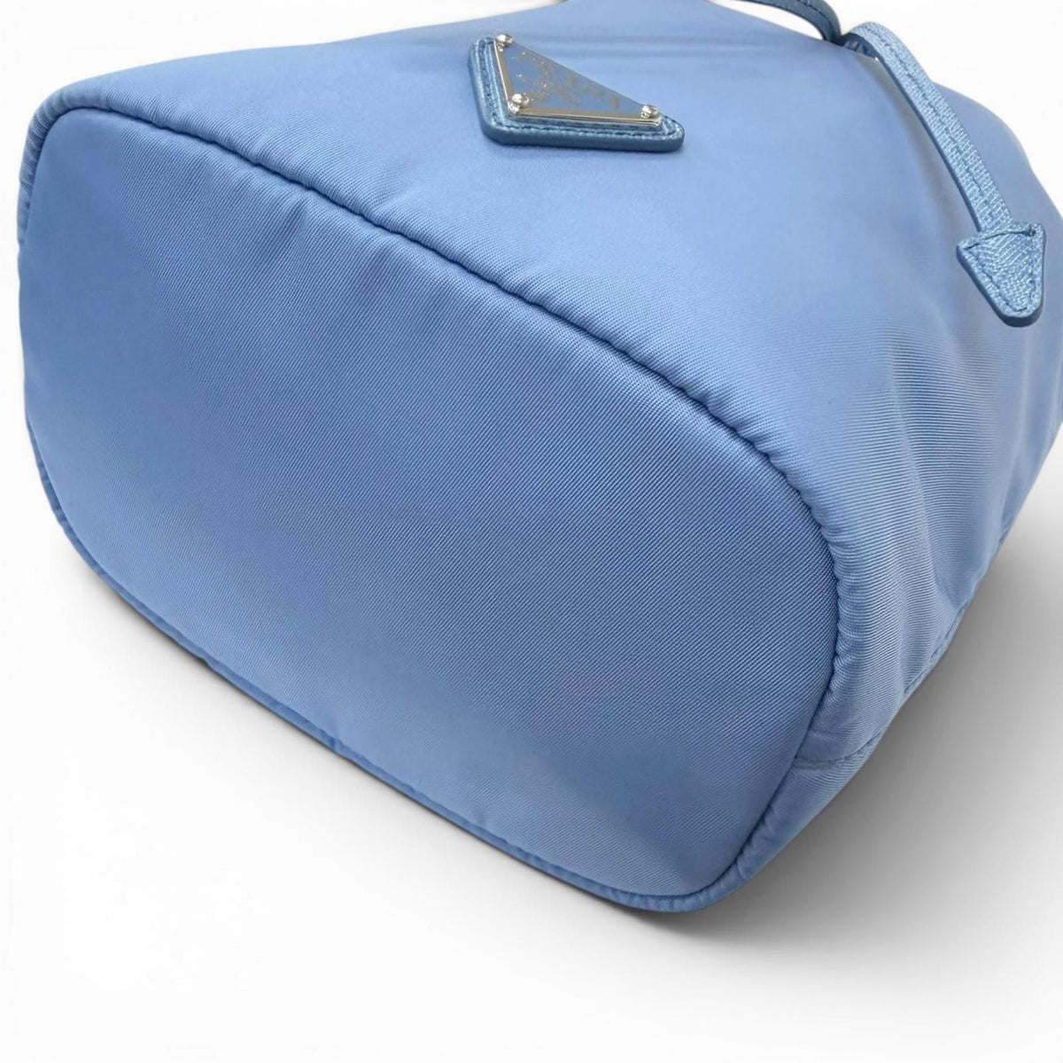 Prada Triangle Logo Re-Nylon Partial Leather Drawstring Bag Handbag Light Blue — view 4