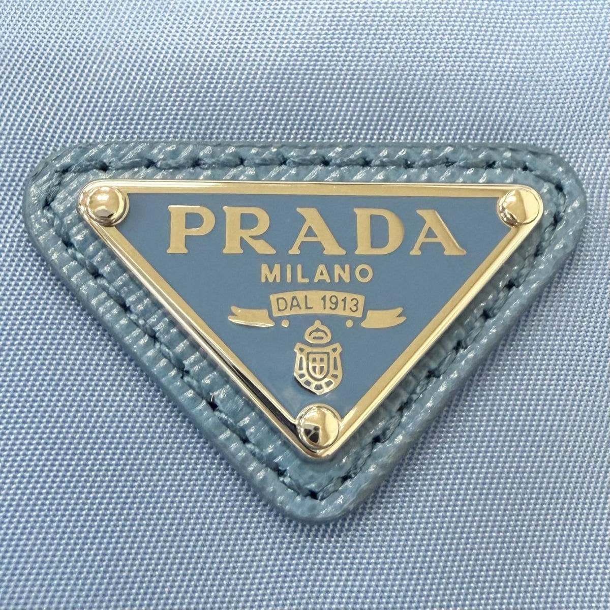 Prada Triangle Logo Re-Nylon Partial Leather Drawstring Bag Handbag Light Blue — view 7