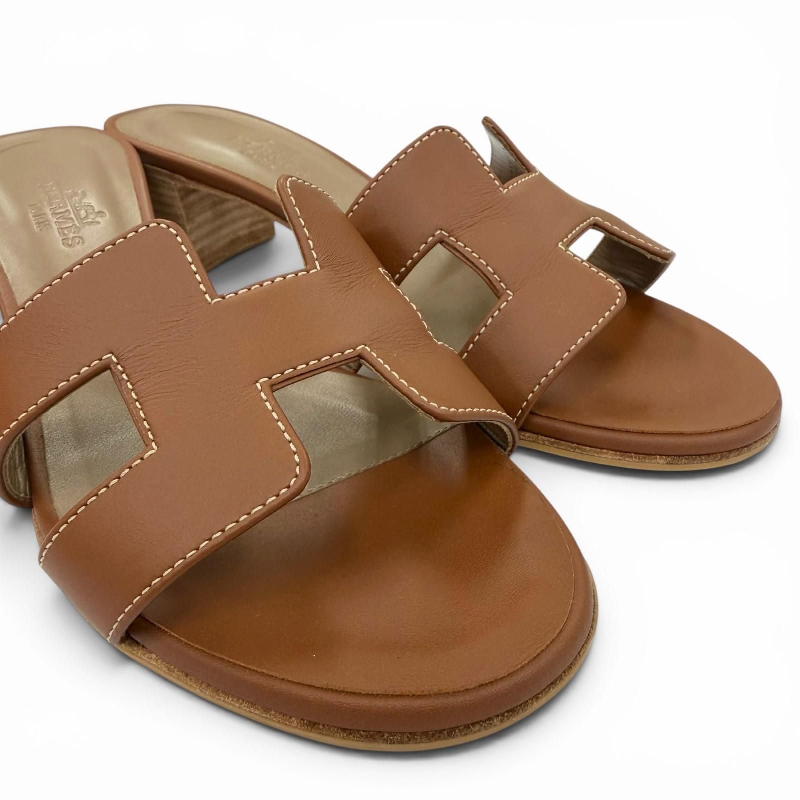 Hermes Oasis Calf Leather Gold Sandals — view 8