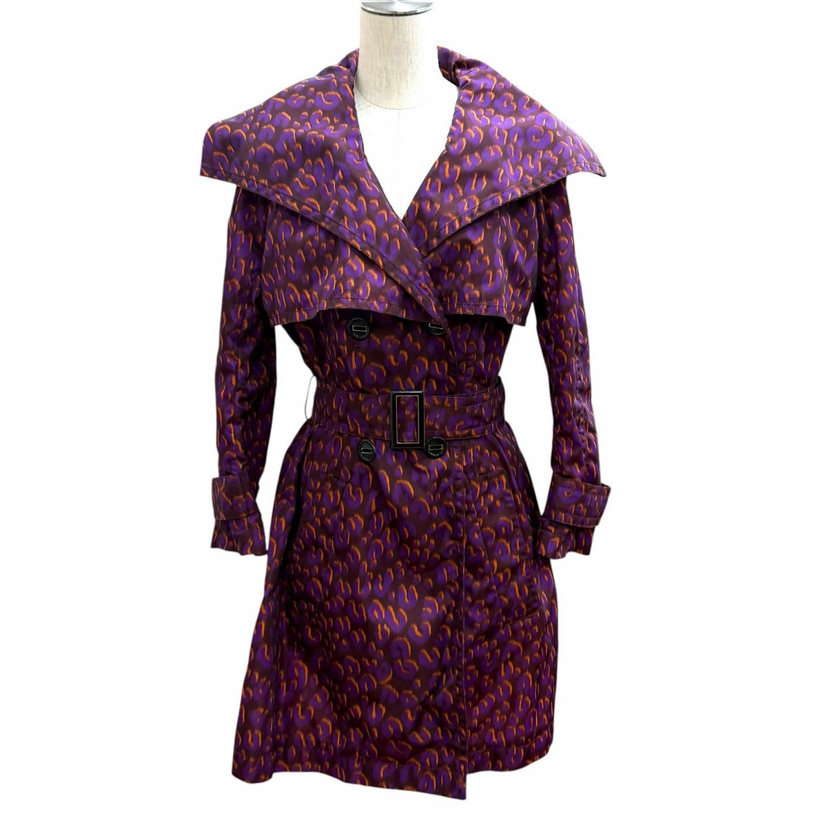 Louis Vuitton Logo Button with Belt Leopard Trench Coat Purple 40