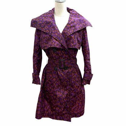 Louis Vuitton Logo Button with Belt Leopard Trench Coat Purple 40