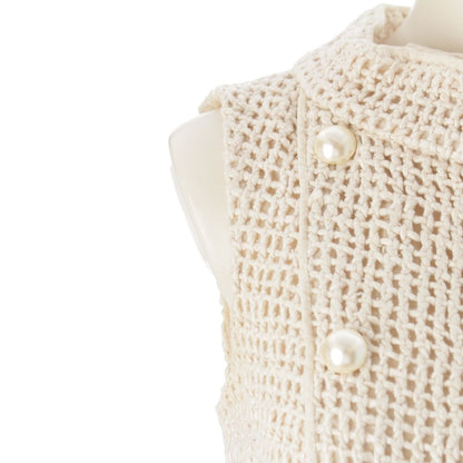 Chanel Silk CC Logo Pearl Button Sleeveless Dress Ivory 36 — view 6