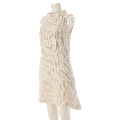 Chanel Silk CC Logo Pearl Button Sleeveless Dress Ivory 36 — view 2