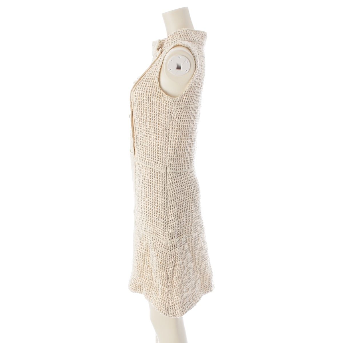 Chanel Silk CC Logo Pearl Button Sleeveless Dress Ivory 36 — view 3