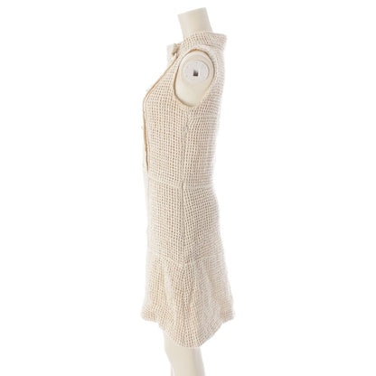 Chanel Silk CC Logo Pearl Button Sleeveless Dress Ivory 36 — view 3