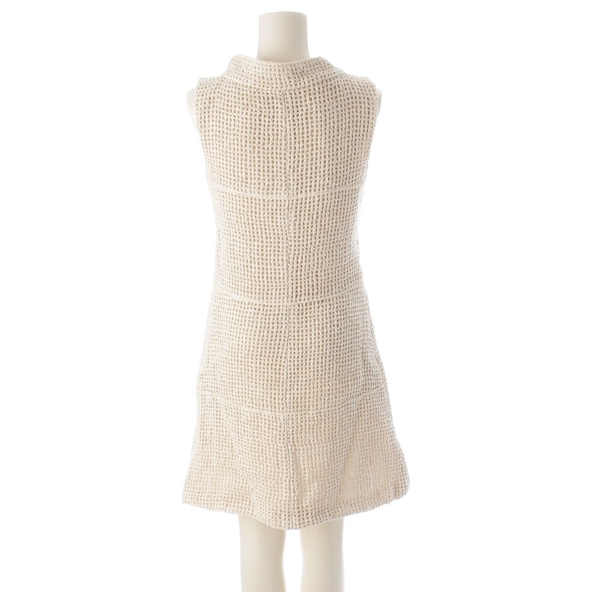 Chanel Silk CC Logo Pearl Button Sleeveless Dress Ivory 36 — view 4