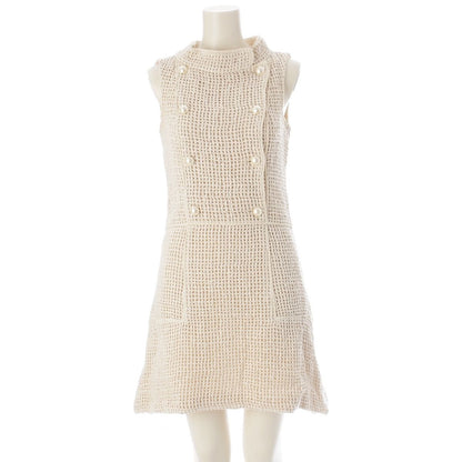 Chanel Silk CC Logo Pearl Button Sleeveless Dress Ivory 36