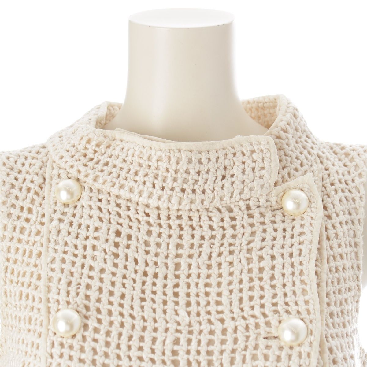 Chanel Silk CC Logo Pearl Button Sleeveless Dress Ivory 36 — view 5