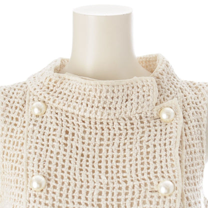 Chanel Silk CC Logo Pearl Button Sleeveless Dress Ivory 36 — view 5