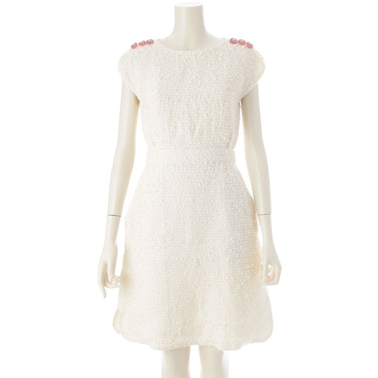 Chanel Lion Button Nylon Cotton Sleeveless Dress Top White 34