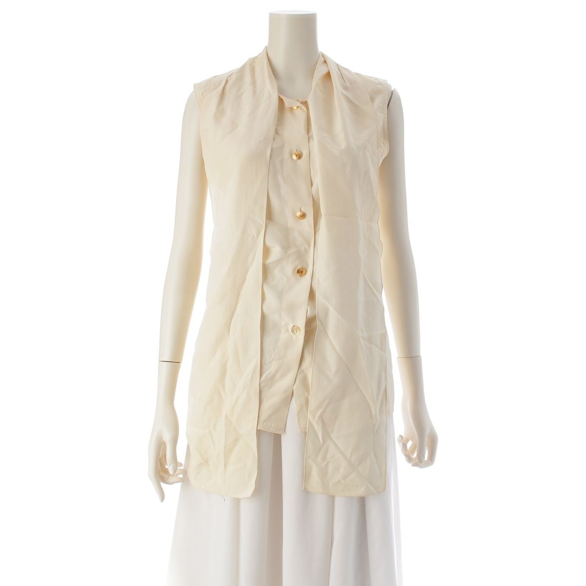 Chanel Silk Vintage CC Logo Sleeveless Blouse 60 Natural Ivory 34