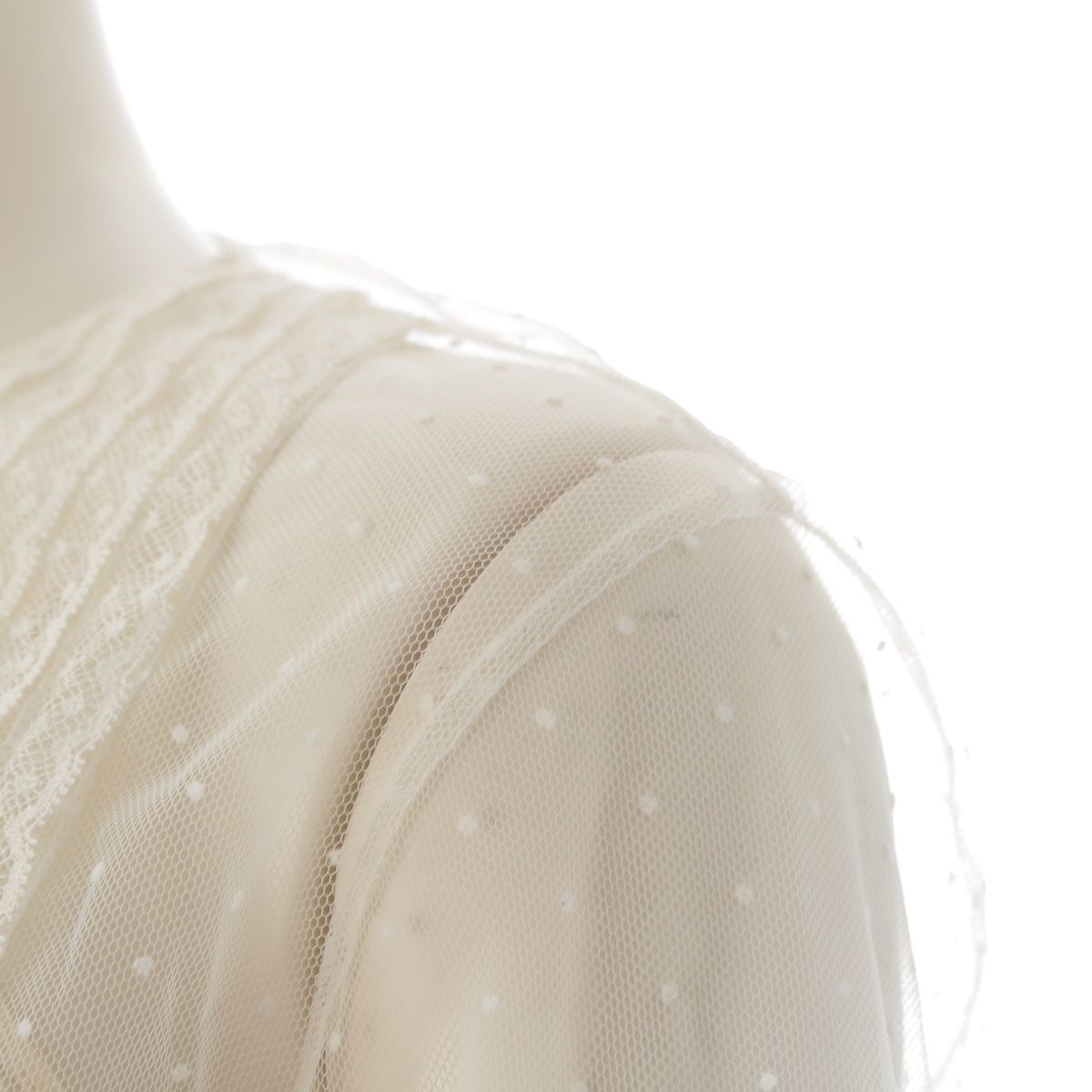 Dior Tulle Dot Pattern Bi Embroidery Blouse Top Ivory 34 — view 6