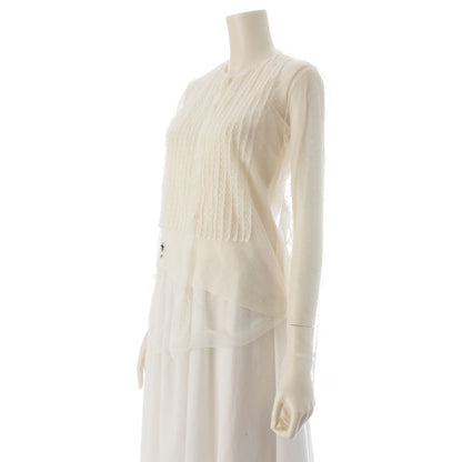 Dior Tulle Dot Pattern Bi Embroidery Blouse Top Ivory 34 — view 2