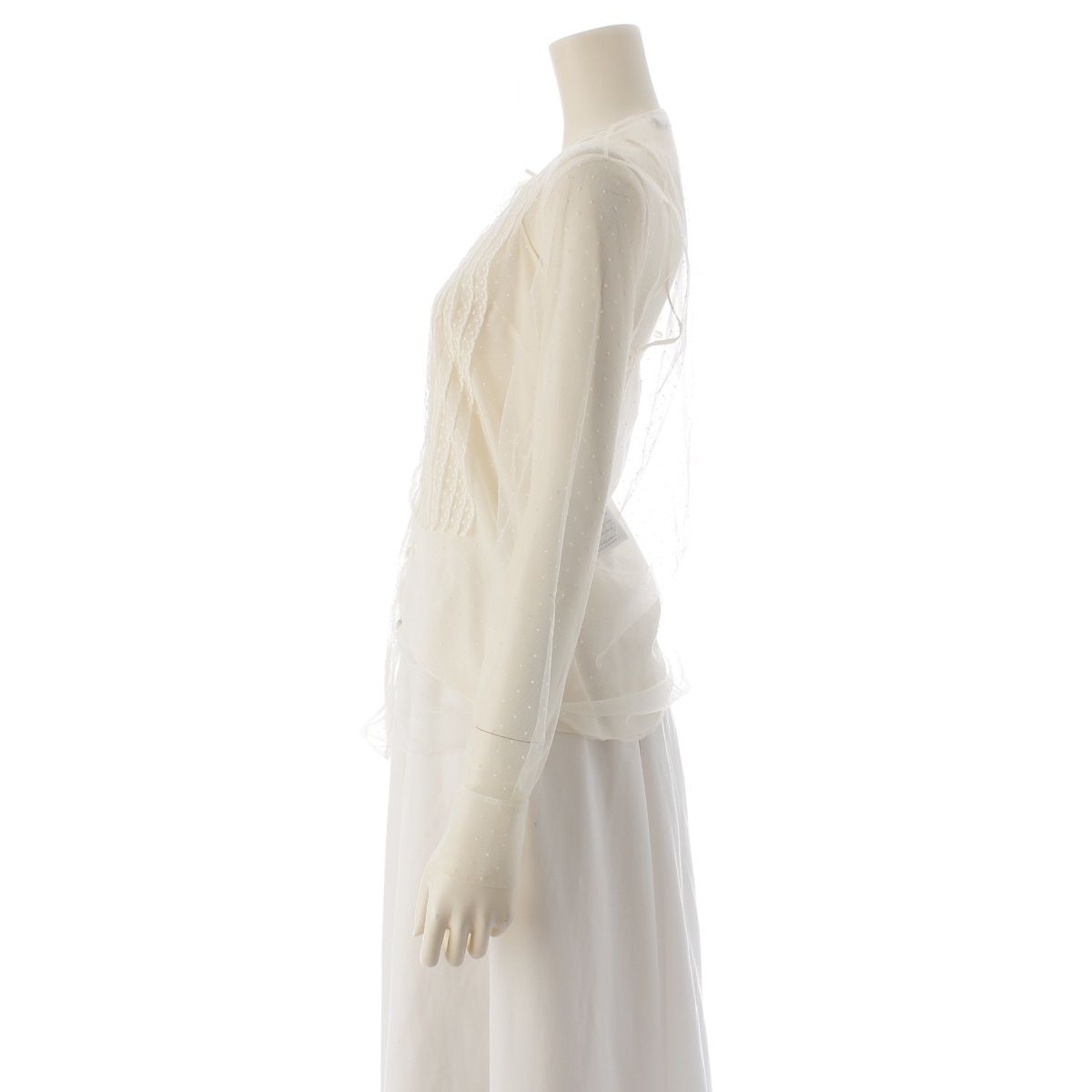 Dior Tulle Dot Pattern Bi Embroidery Blouse Top Ivory 34 — view 3