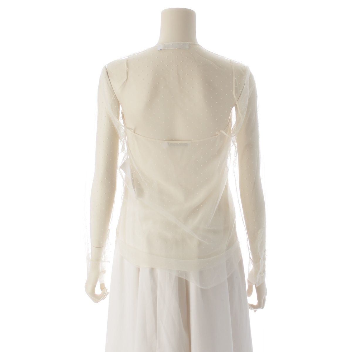 Dior Tulle Dot Pattern Bi Embroidery Blouse Top Ivory 34 — view 4