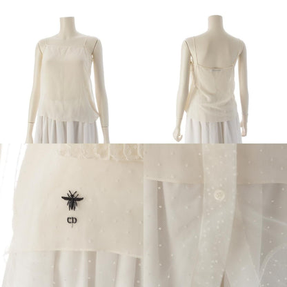 Dior Tulle Dot Pattern Bi Embroidery Blouse Top Ivory 34 — view 8