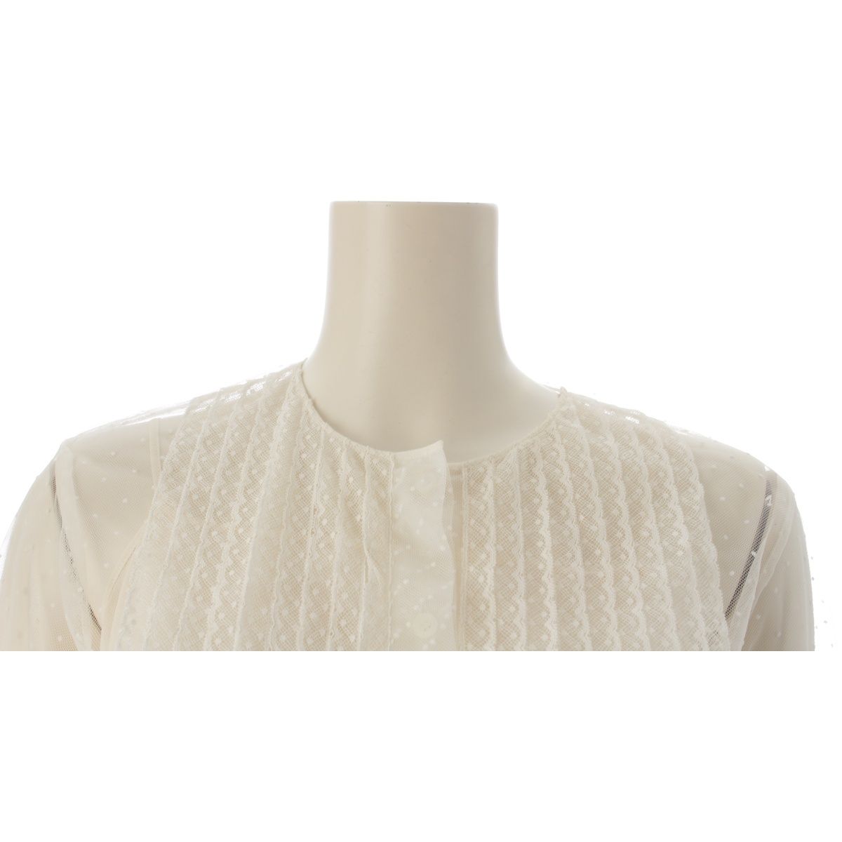 Dior Tulle Dot Pattern Bi Embroidery Blouse Top Ivory 34 — view 5