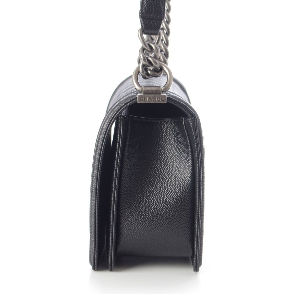 Chanel Boy Caviar Leather Chain Random Plate Shoulder Bag Black 25 — view 4