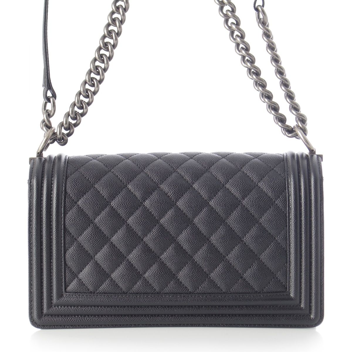 Chanel Boy Caviar Leather Chain Random Plate Shoulder Bag Black 25 — view 5