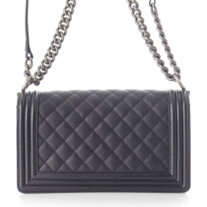 Chanel Boy Caviar Leather Chain Random Plate Shoulder Bag Black 25 — view 5