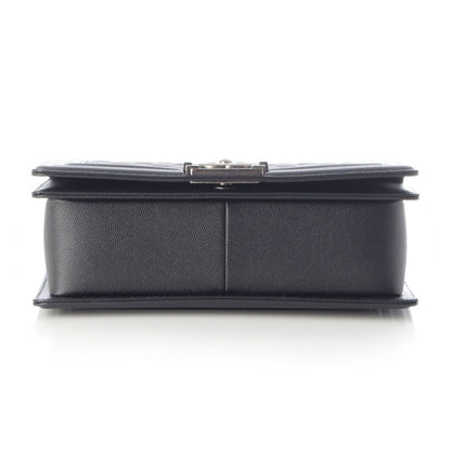 Chanel Boy Caviar Leather Chain Random Plate Shoulder Bag Black 25 — view 6