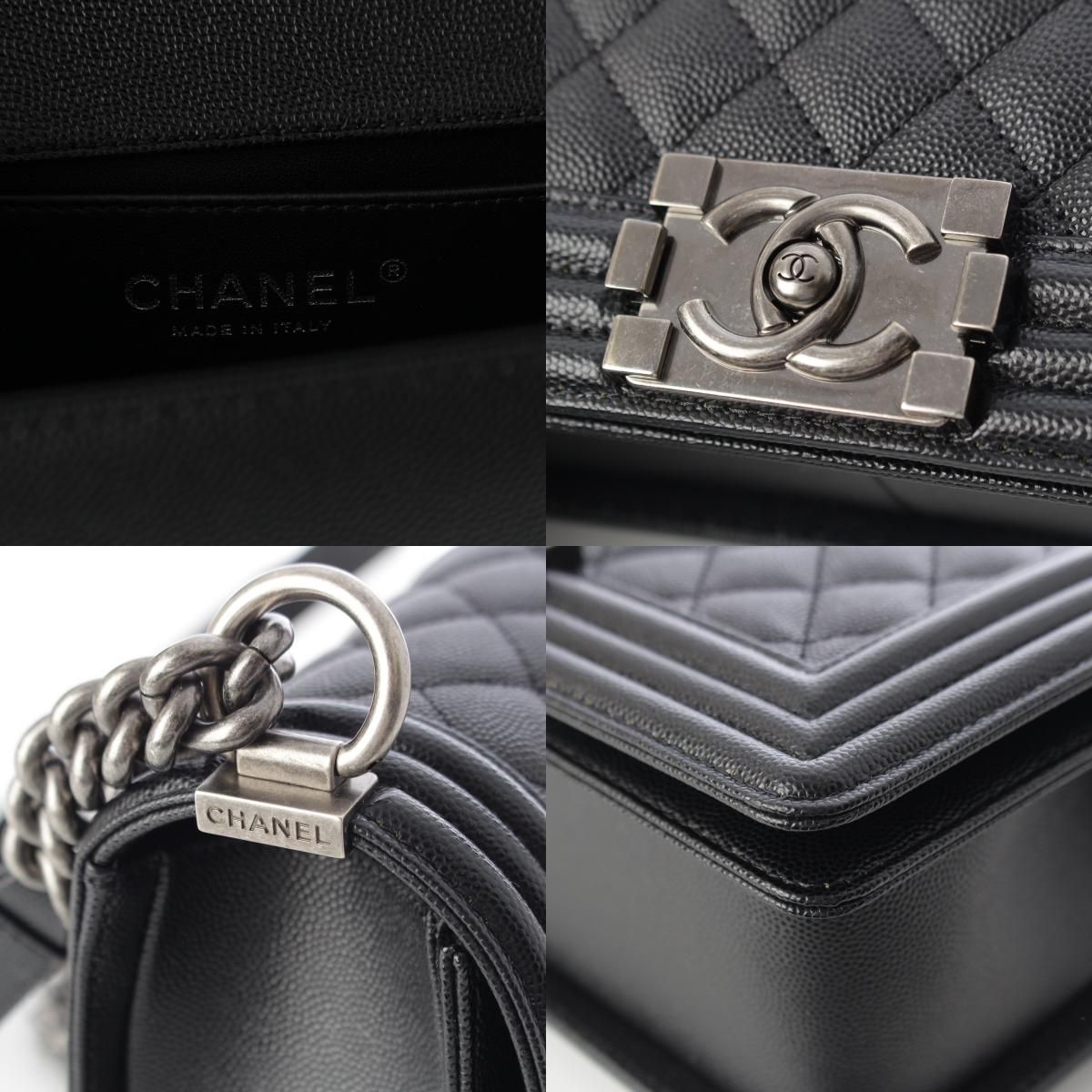 Chanel Boy Caviar Leather Chain Random Plate Shoulder Bag Black 25 — view 8