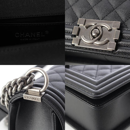 Chanel Boy Caviar Leather Chain Random Plate Shoulder Bag Black 25 — view 8