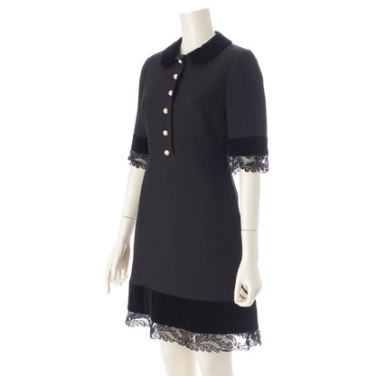 Gucci GG Pearl Silk Wool Velour Lace Contrast Dress Top Skirt Black Pink 38 — view 2