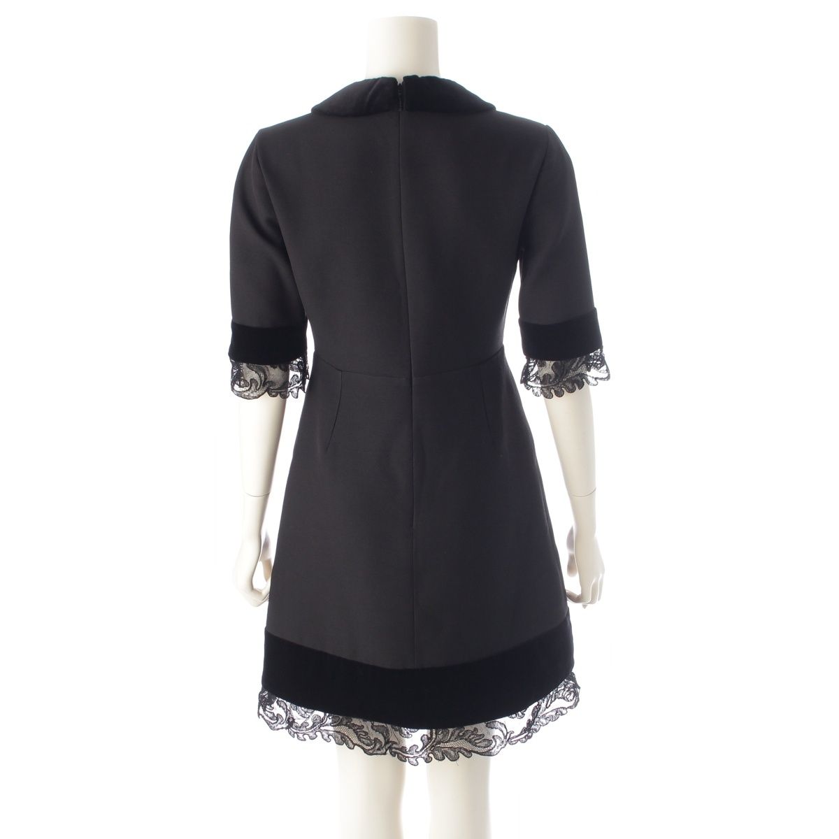 Gucci GG Pearl Silk Wool Velour Lace Contrast Dress Top Skirt Black Pink 38 — view 4