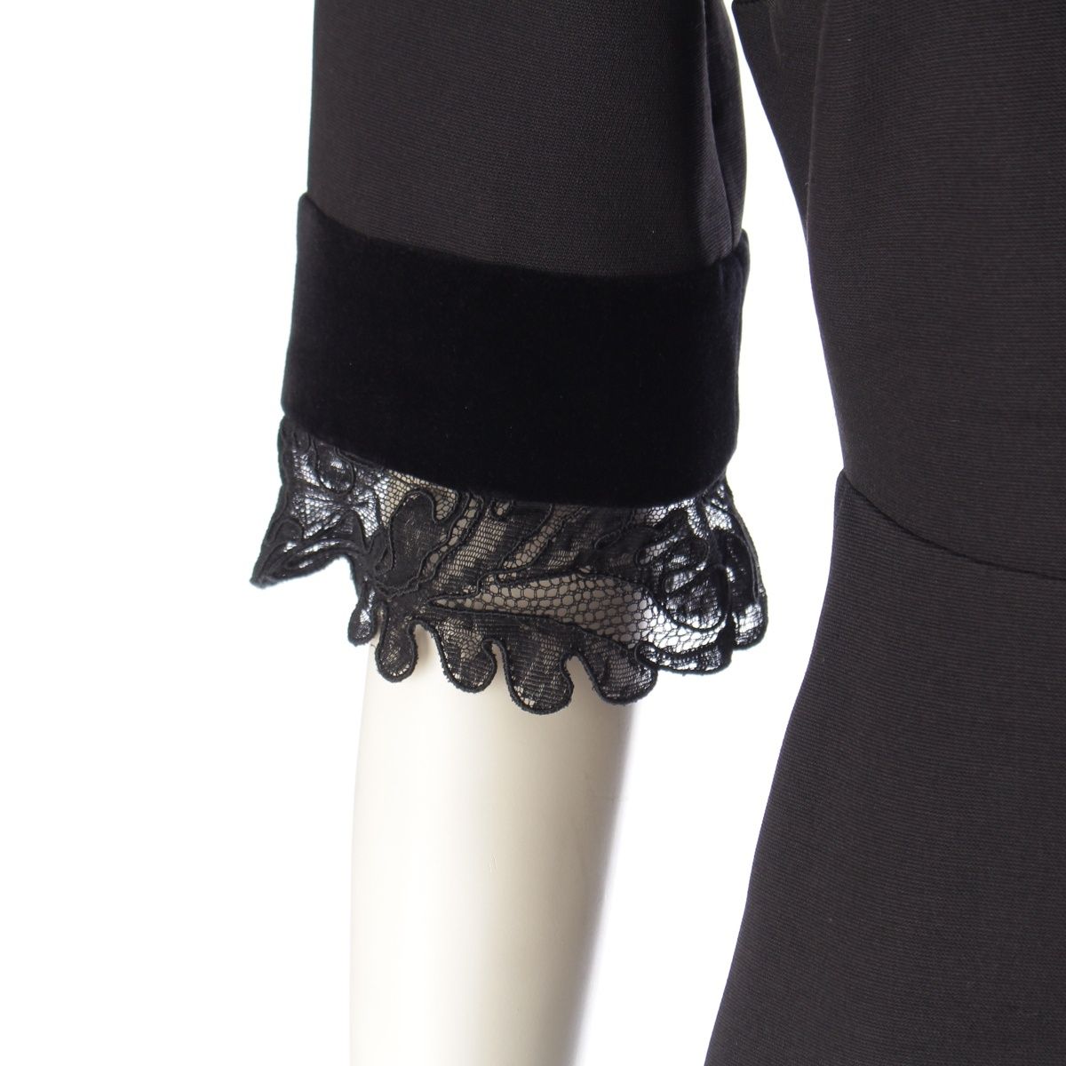 Gucci GG Pearl Silk Wool Velour Lace Contrast Dress Top Skirt Black Pink 38 — view 6