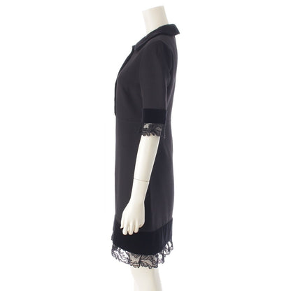 Gucci GG Pearl Silk Wool Velour Lace Contrast Dress Top Skirt Black Pink 38 — view 3