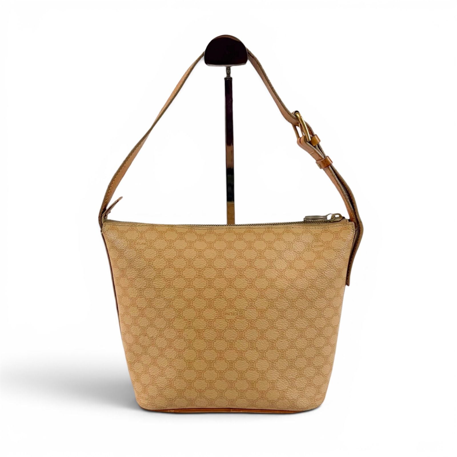 Celine Pouch Shoulder Bag Macadam Triomphe Beige Leather — view 2