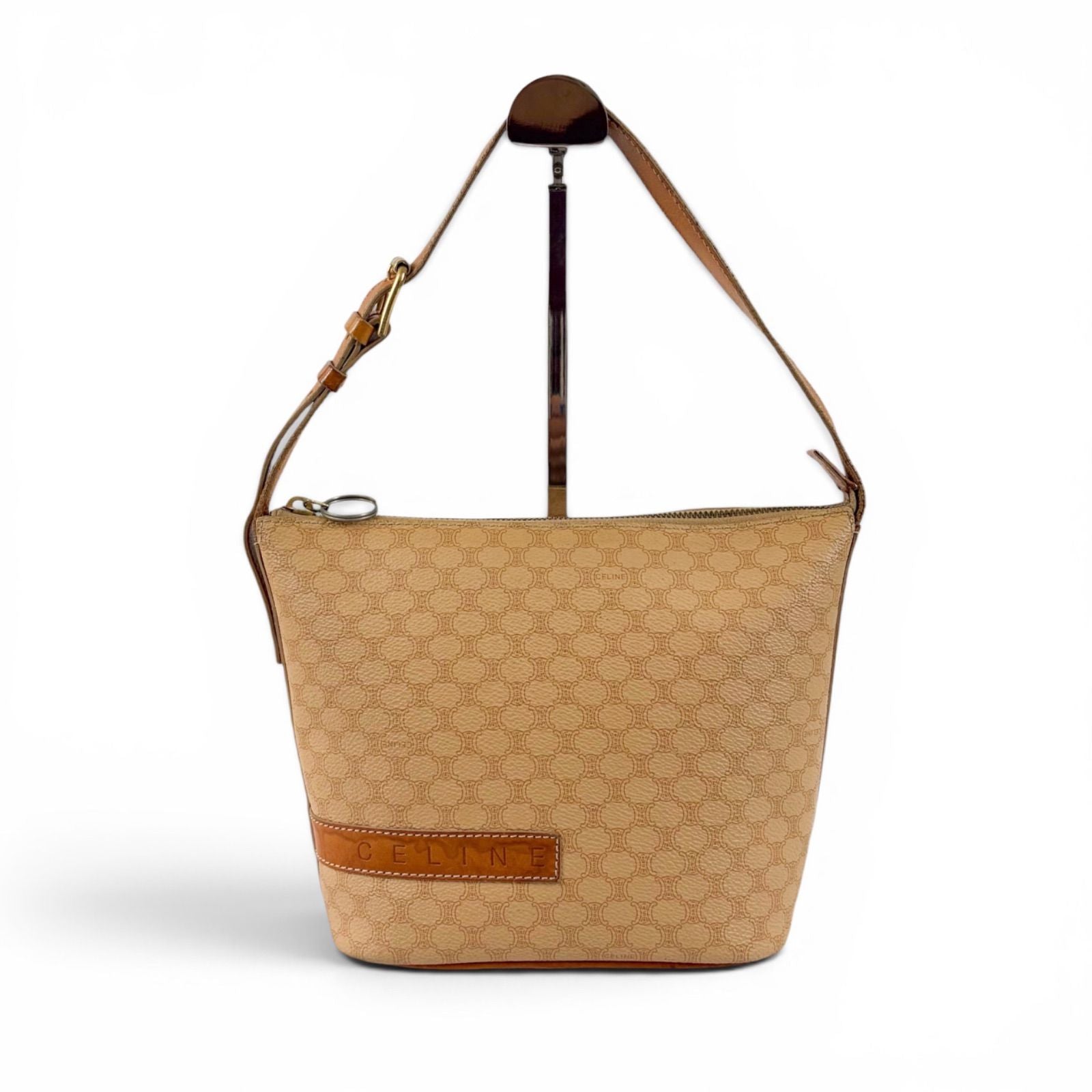 Celine Pouch Shoulder Bag Macadam Triomphe Beige Leather